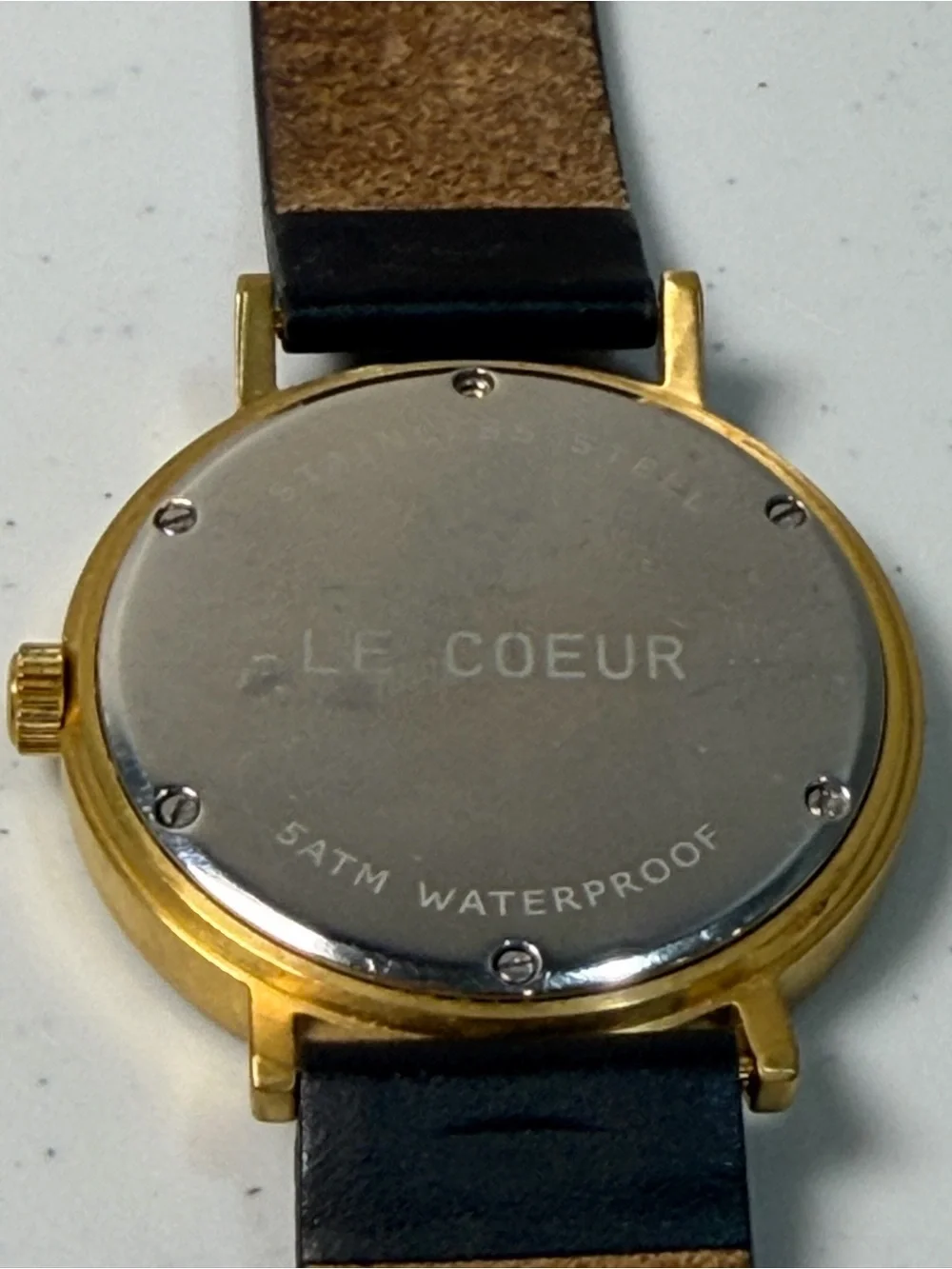 LE COEUR Minimalist Gold Tone Watch Genuine Leather 44.5mm